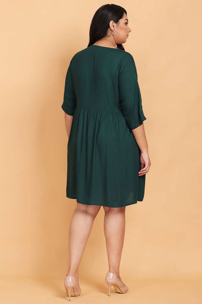 Bottle Green Embroidered Wrap Dress