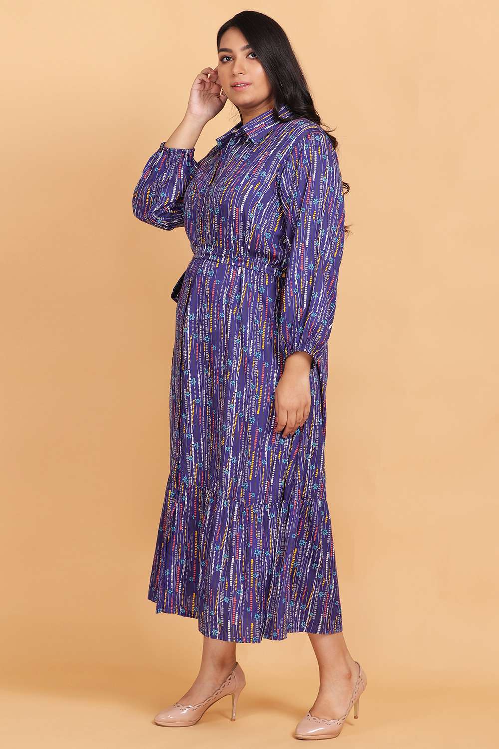 Ruffle Blue Printed Maxi Dress