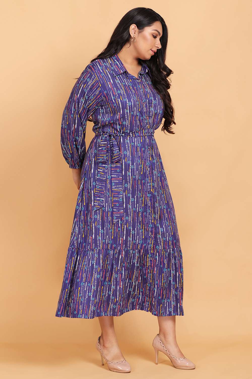 Ruffle Blue Printed Maxi Dress