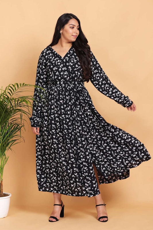 Floral Printed Wrap Style Maxi Dress