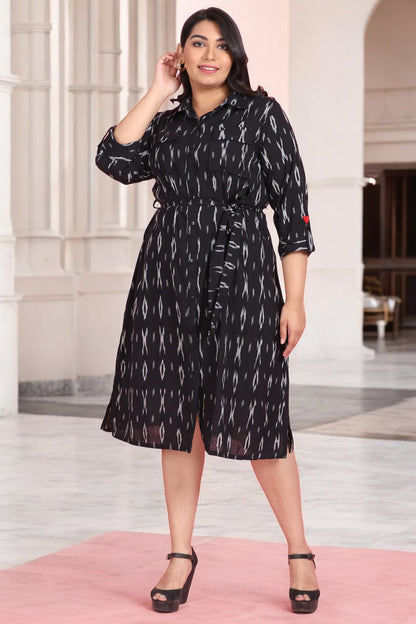 Black Ikkat Shirt Dress