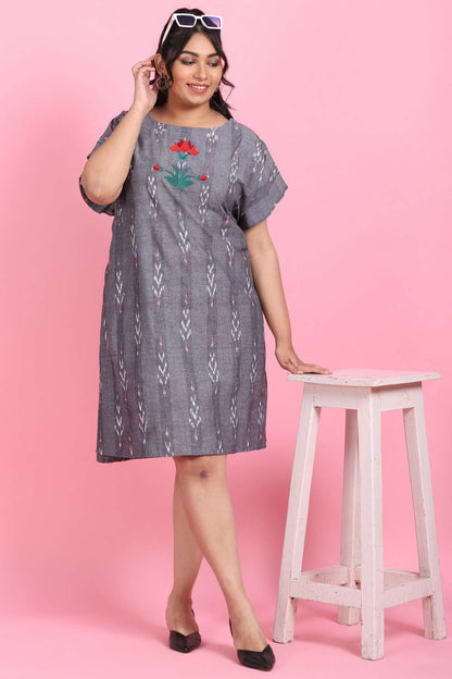 Ikkat Embroidered Freestyle Dress