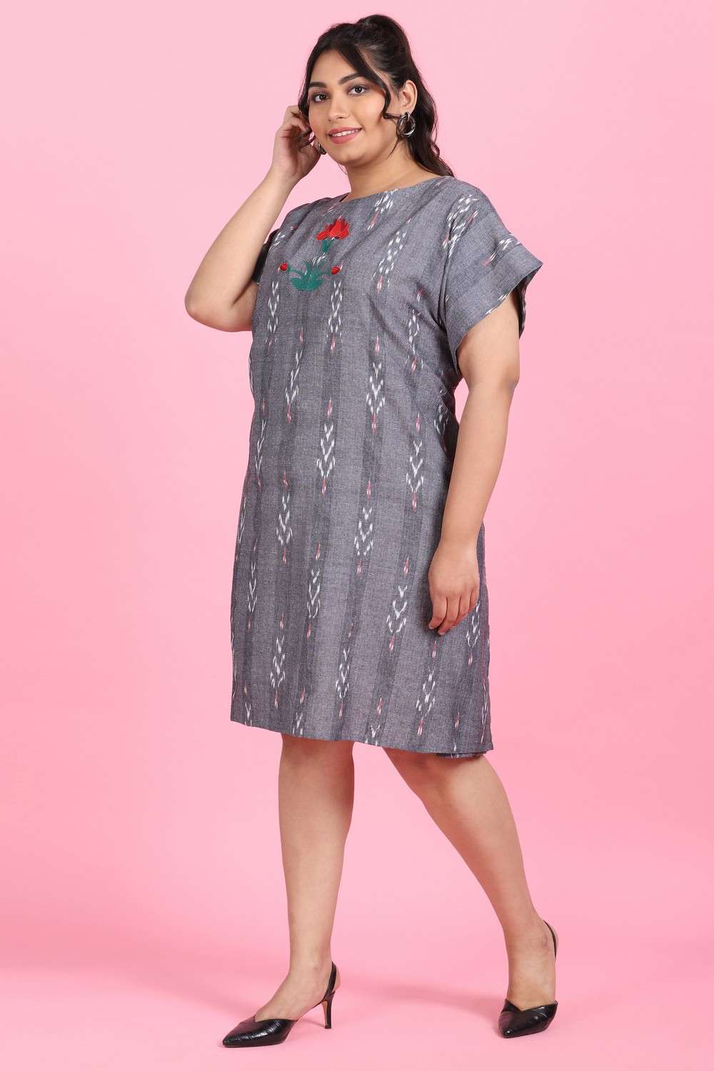 Ikkat Embroidered Freestyle Dress