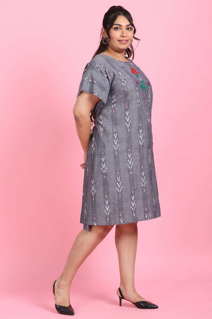 Ikkat Embroidered Freestyle Dress