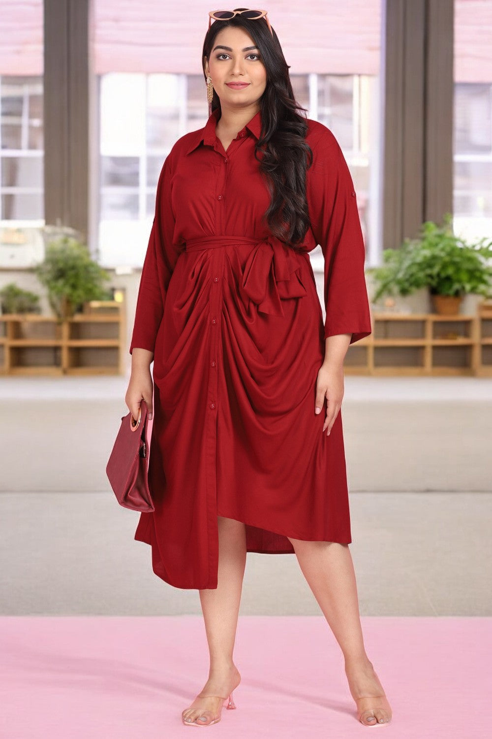 Steezy Maroon Cowl Dress