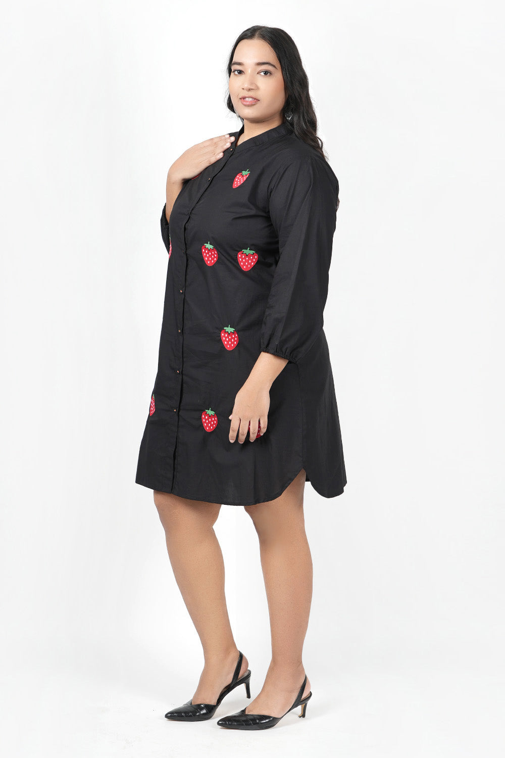 Strawberry Embroidered Shirt Dress