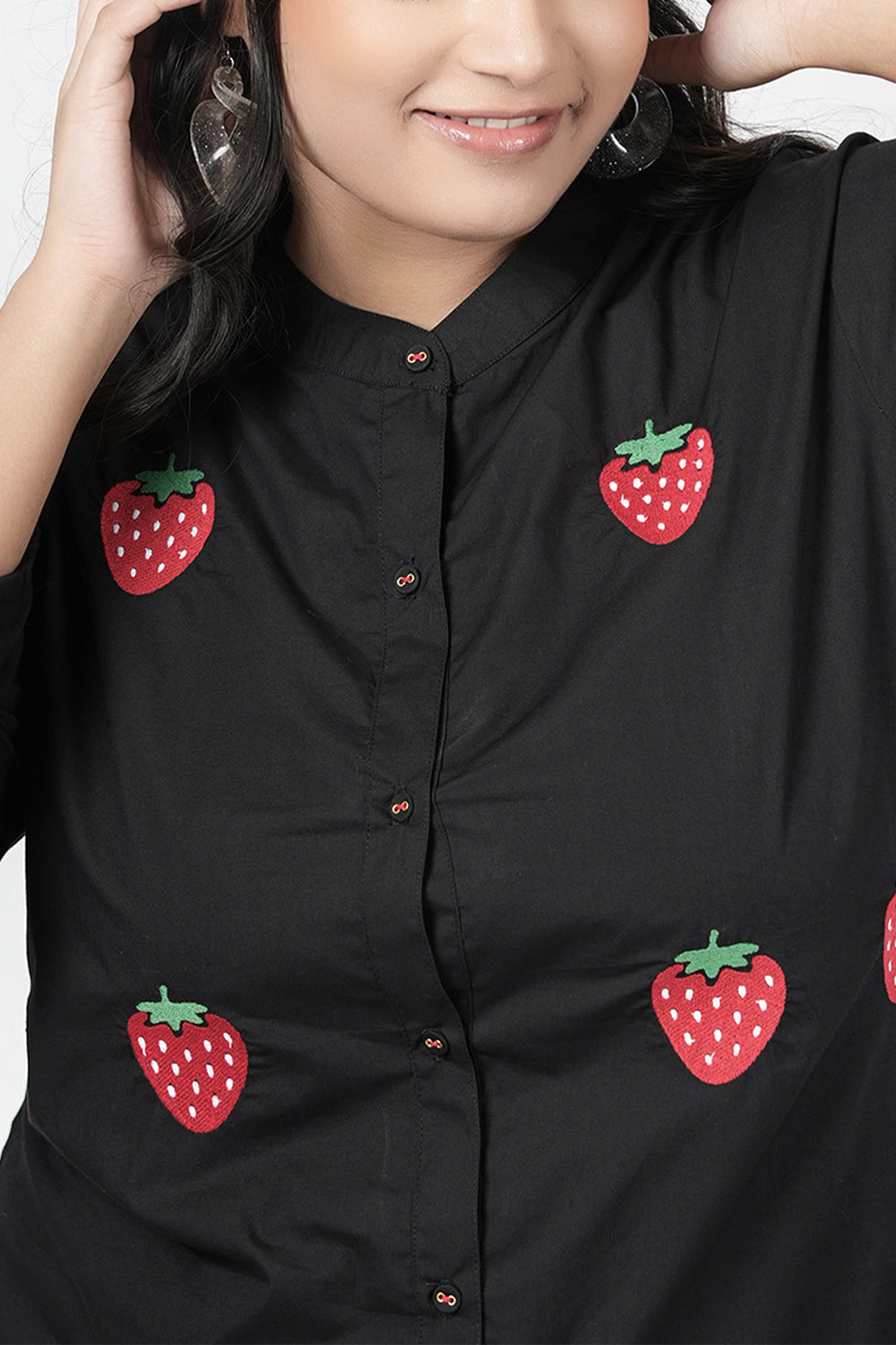 Strawberry Embroidered Shirt Dress