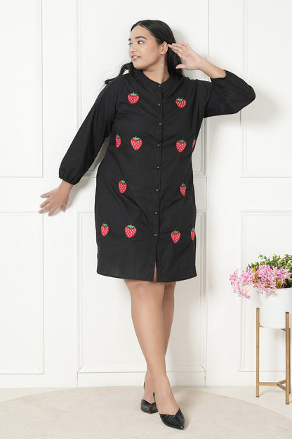 LastInch Plus size Strawberry Embroidered Shirt Dress