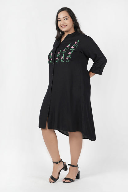 Chic Black Embroidered Dress