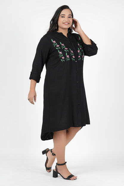 Chic Black Embroidered Dress