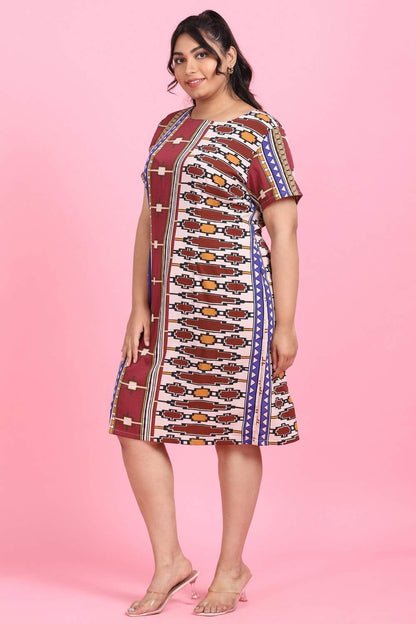 Maroon Geometric Shift Dress