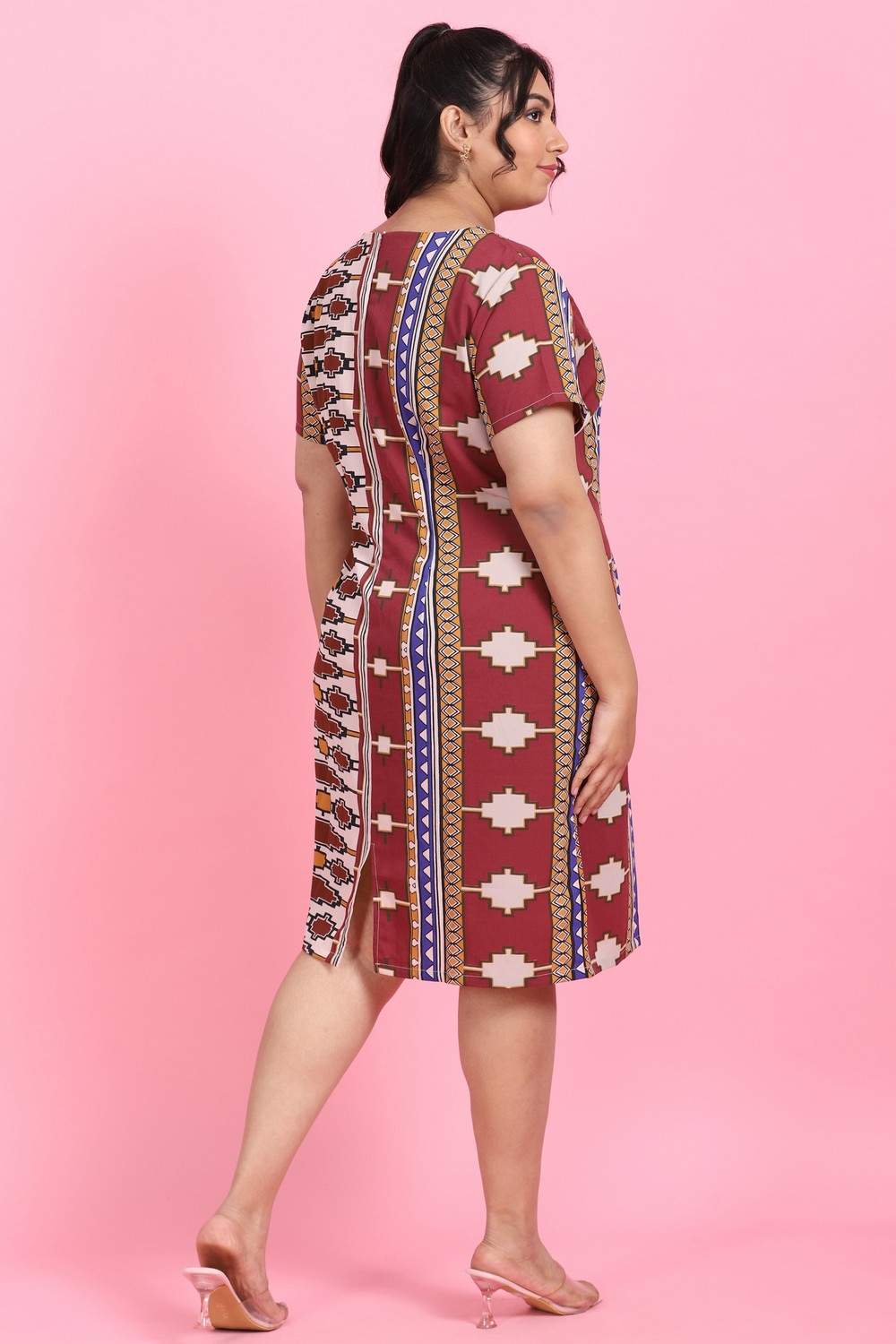 Maroon Geometric Shift Dress