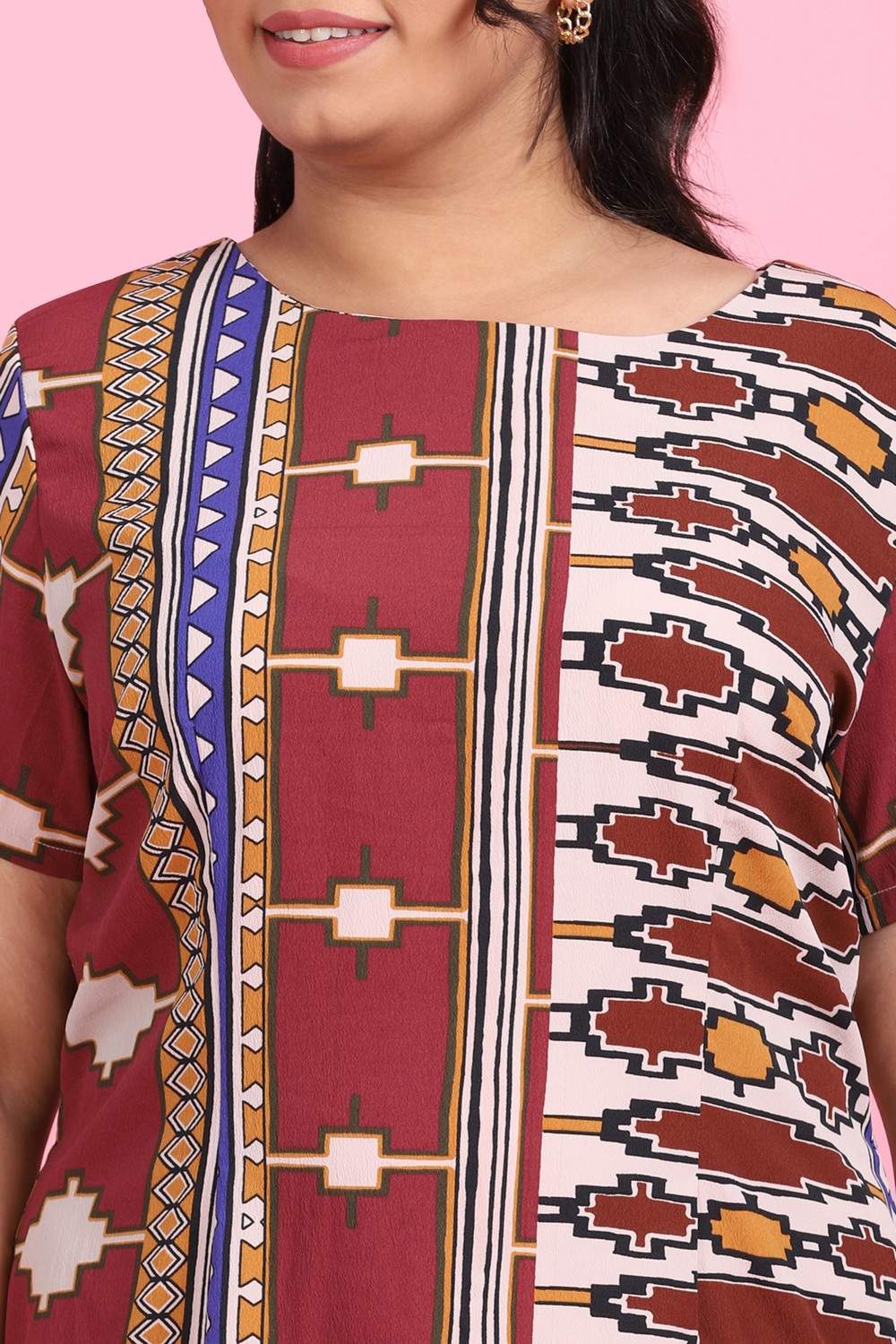 Maroon Geometric Shift Dress