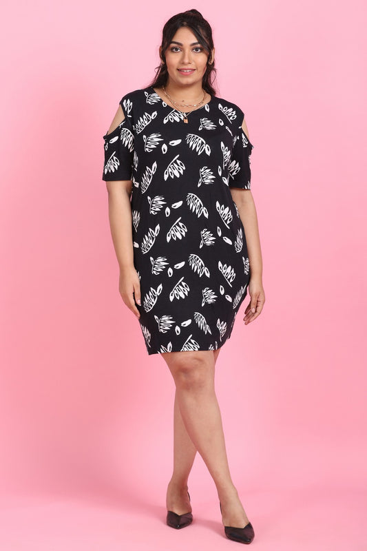 Black Cold Shoulder Printed Dress