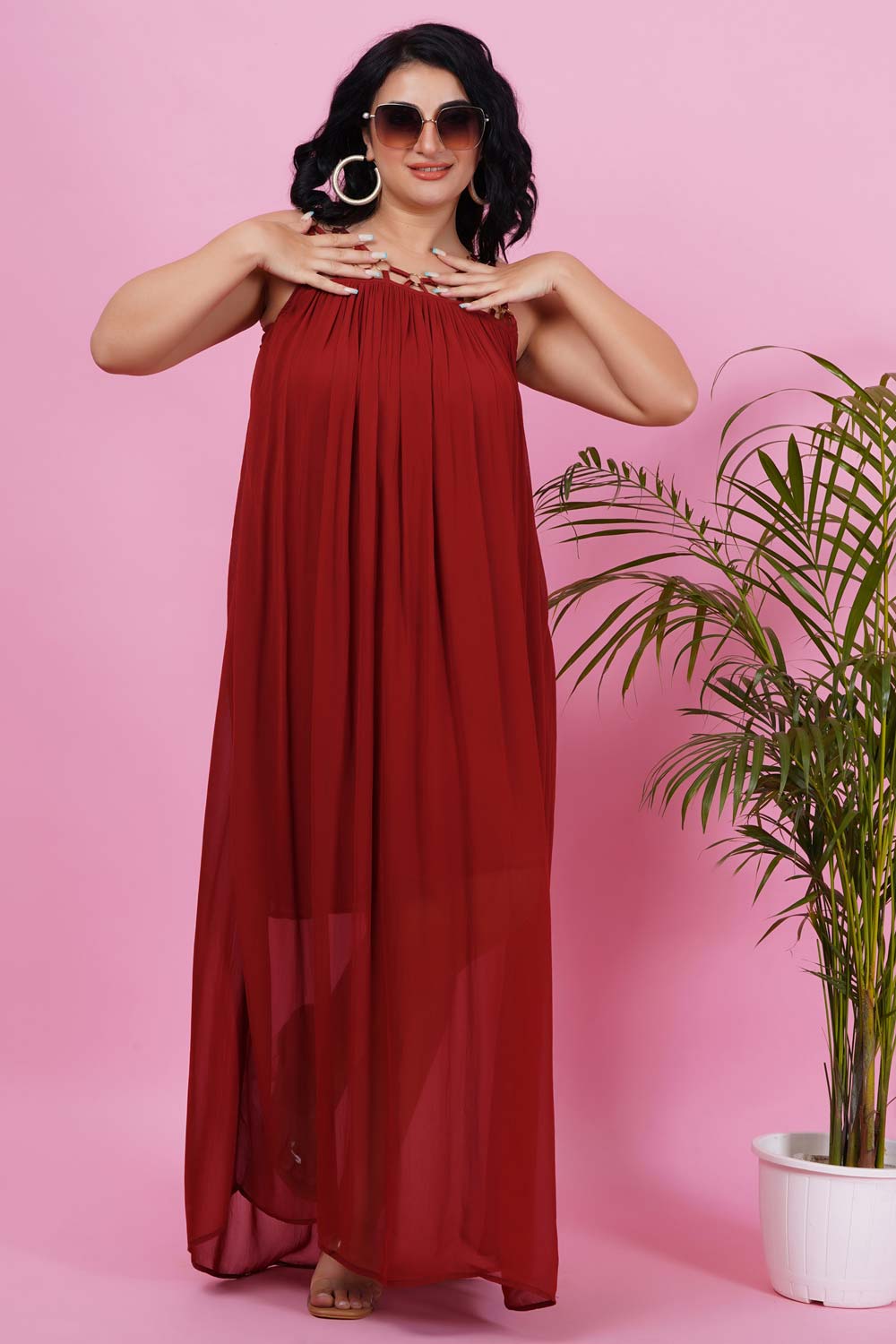 Rust Red Georgette Gown