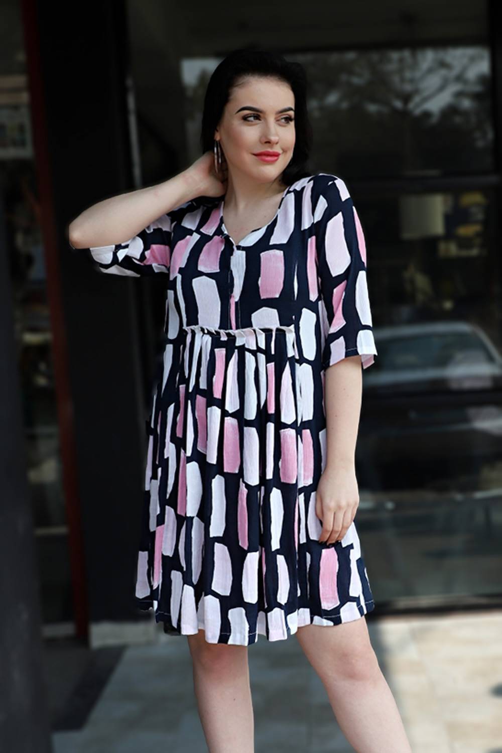 Plus Size Multicolor Flared Dress