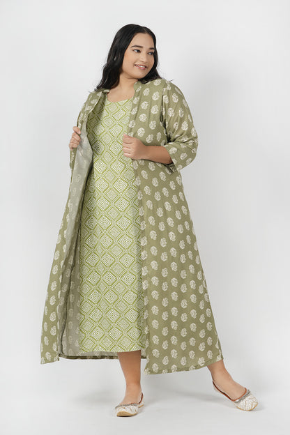 Grace Green Printed Jacket Maxi Dress