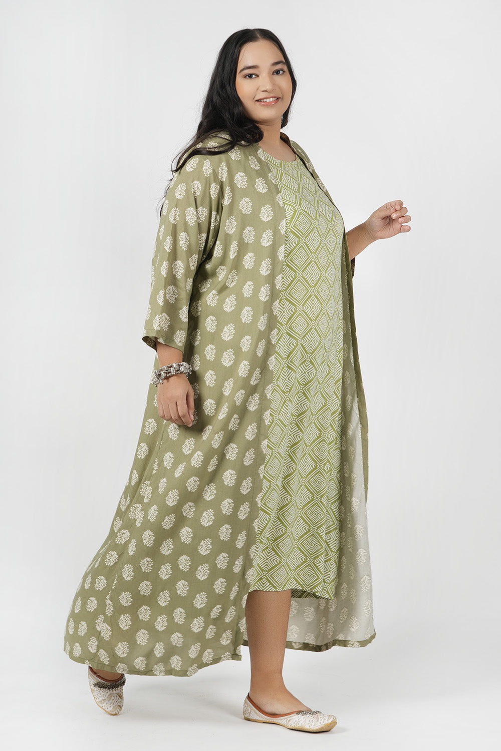 Grace Green Printed Jacket Maxi Dress