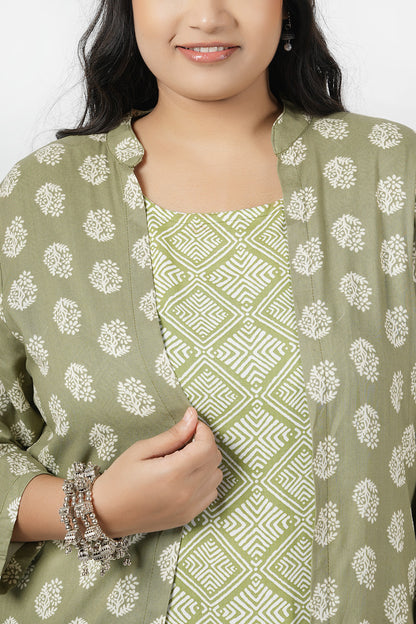 Grace Green Printed Jacket Maxi Dress