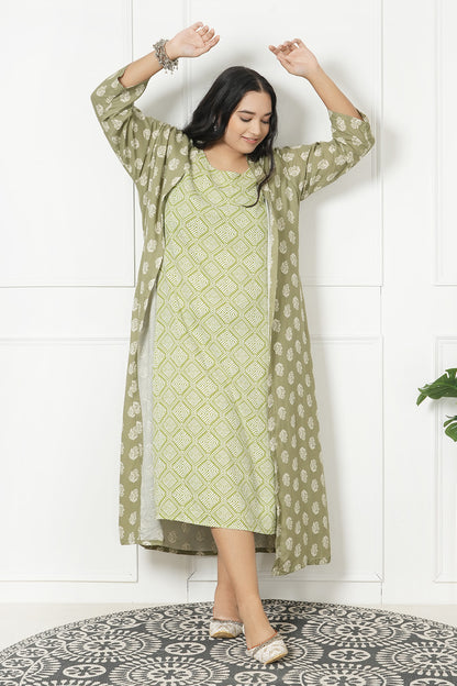 Grace Green Printed Jacket Maxi Dress