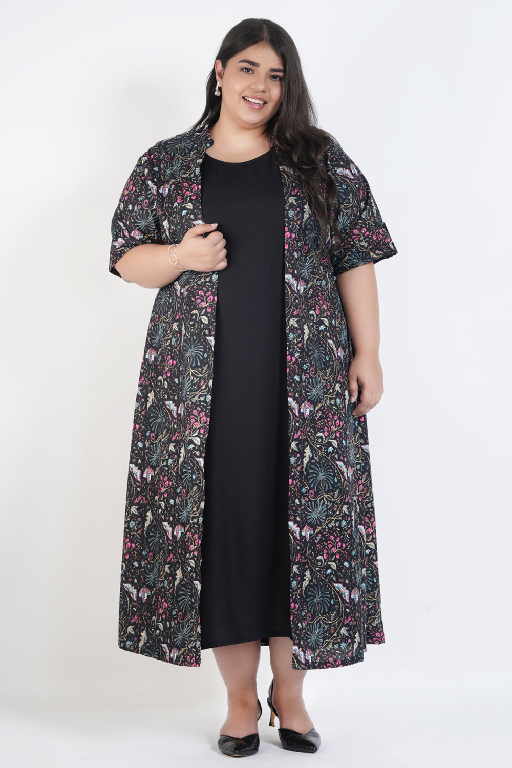 Blazing Black Maxi Dress With Jacket