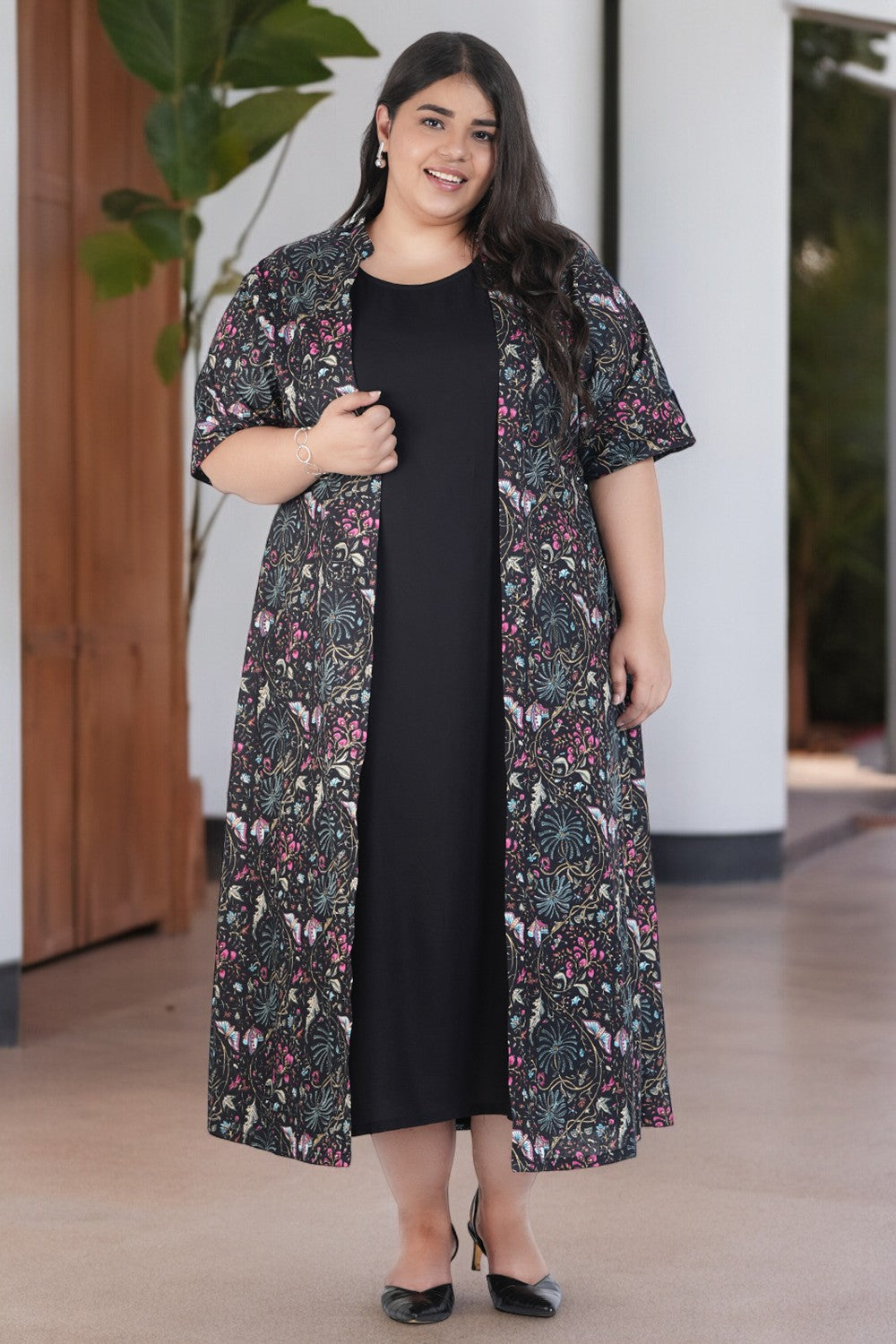 Blazing Black Maxi Dress With Jacket