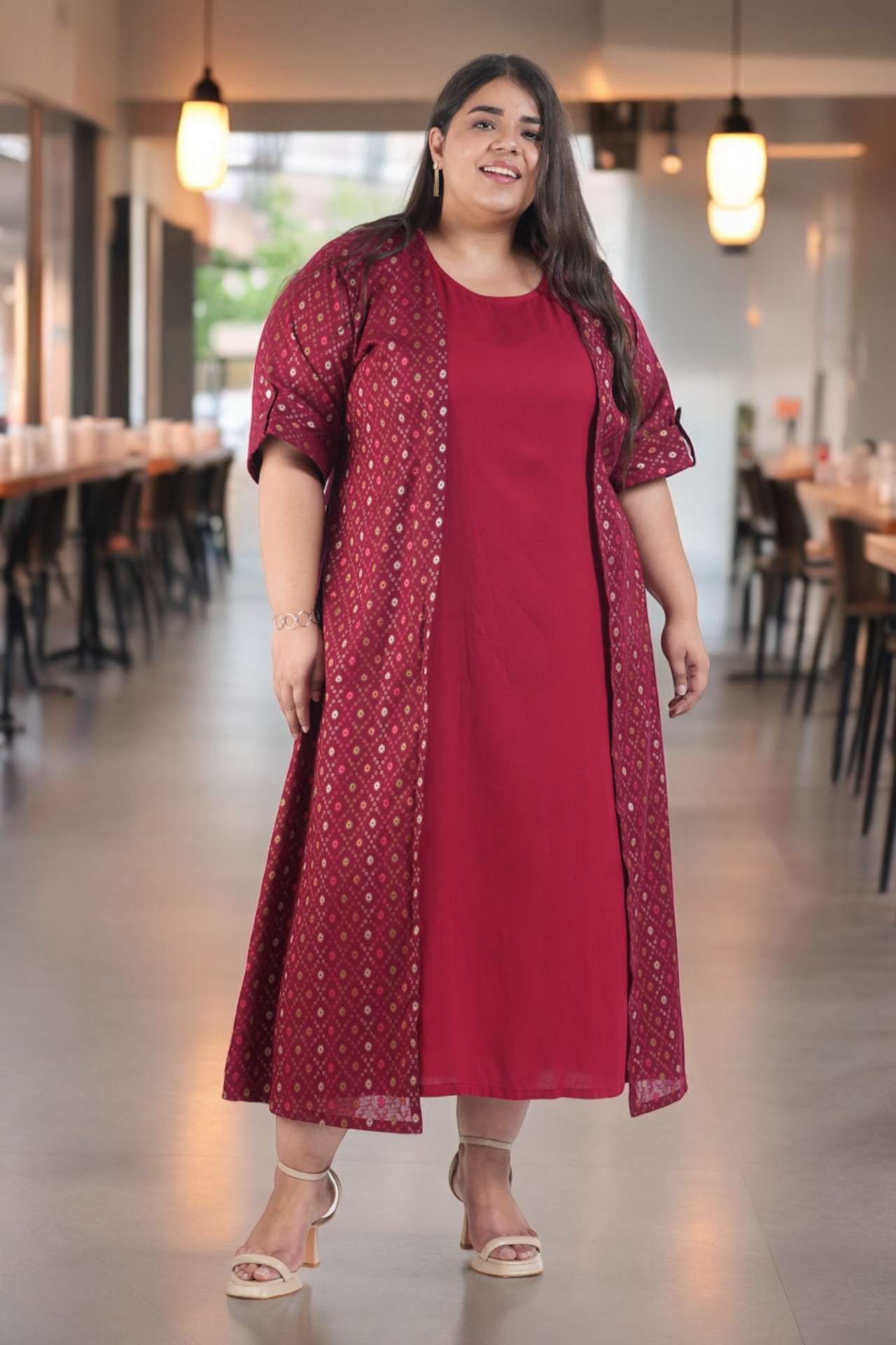 Ruby Red Maxi Dress With Brocade Jacket