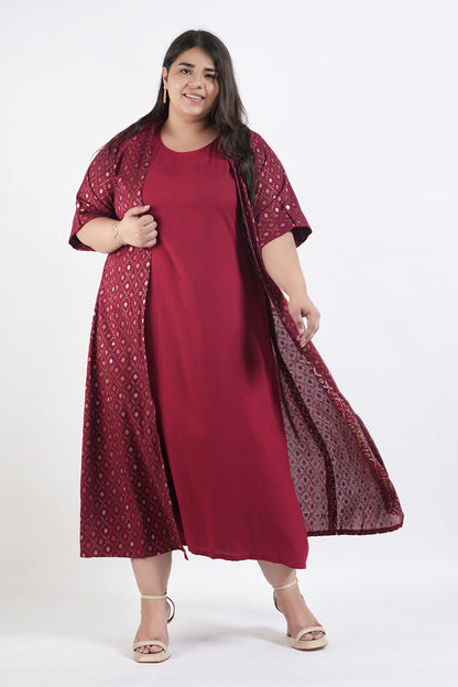 Ruby Red Maxi Dress With Brocade Jacket