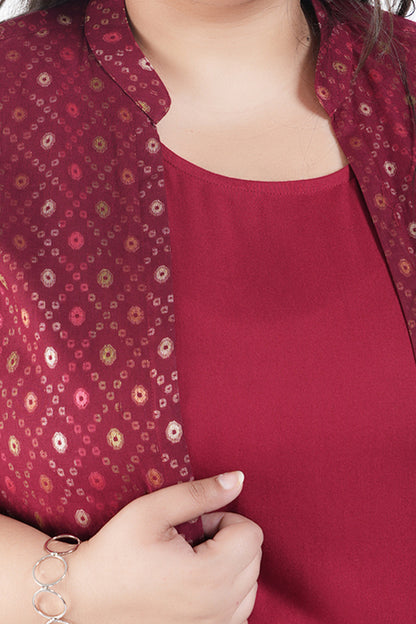 Ruby Red Maxi Dress With Brocade Jacket