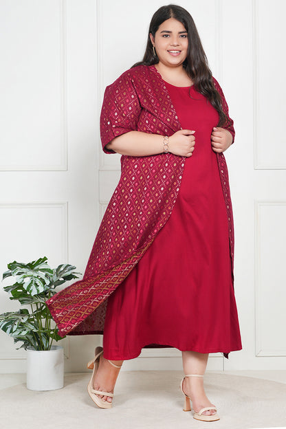 Ruby Red Maxi Dress With Brocade Jacket