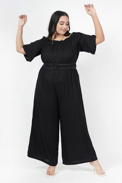 Midnight Black Off-Shoulder Jumpsuit