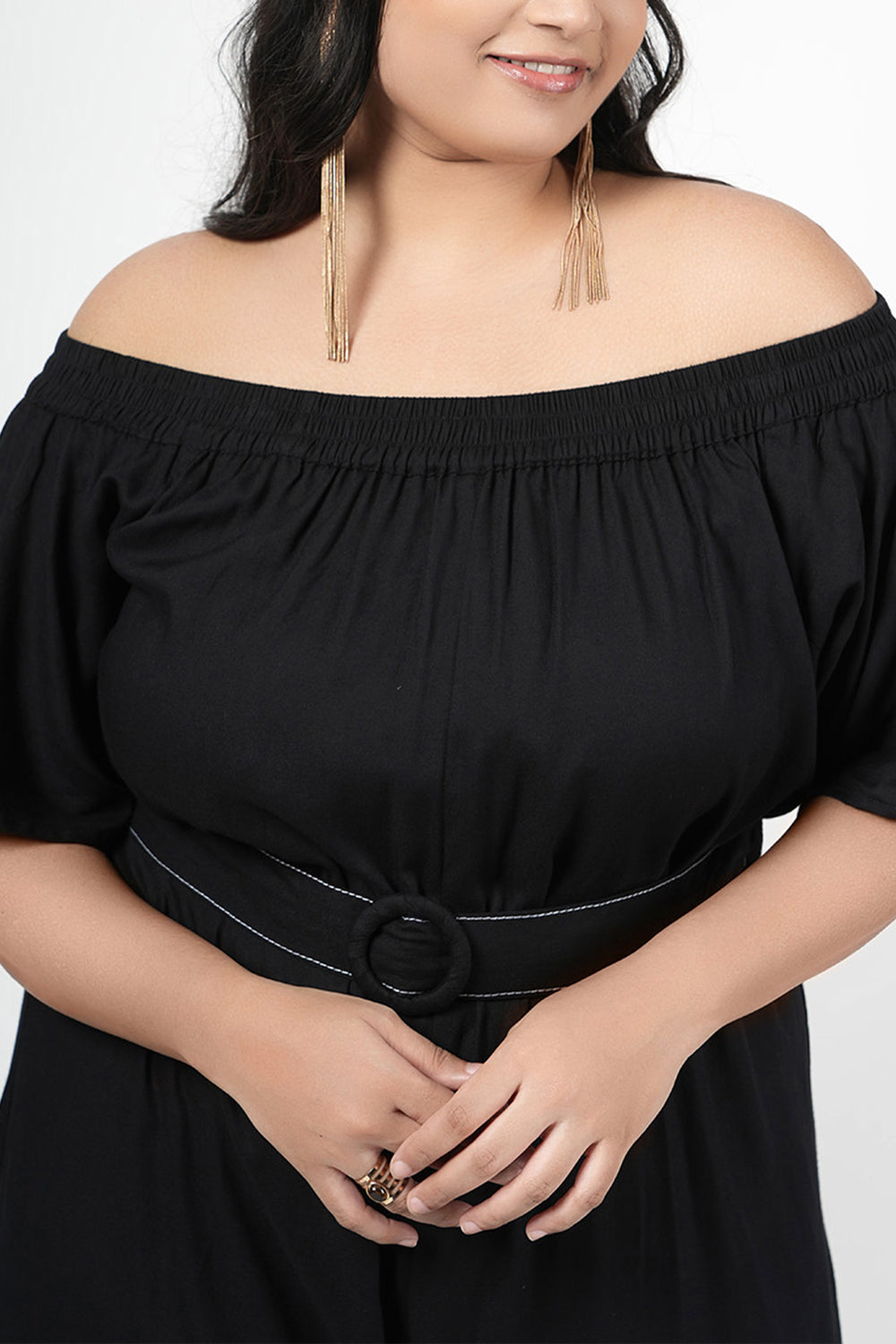 Midnight Black Off-Shoulder Jumpsuit