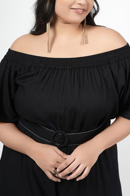 Midnight Black Off-Shoulder Jumpsuit