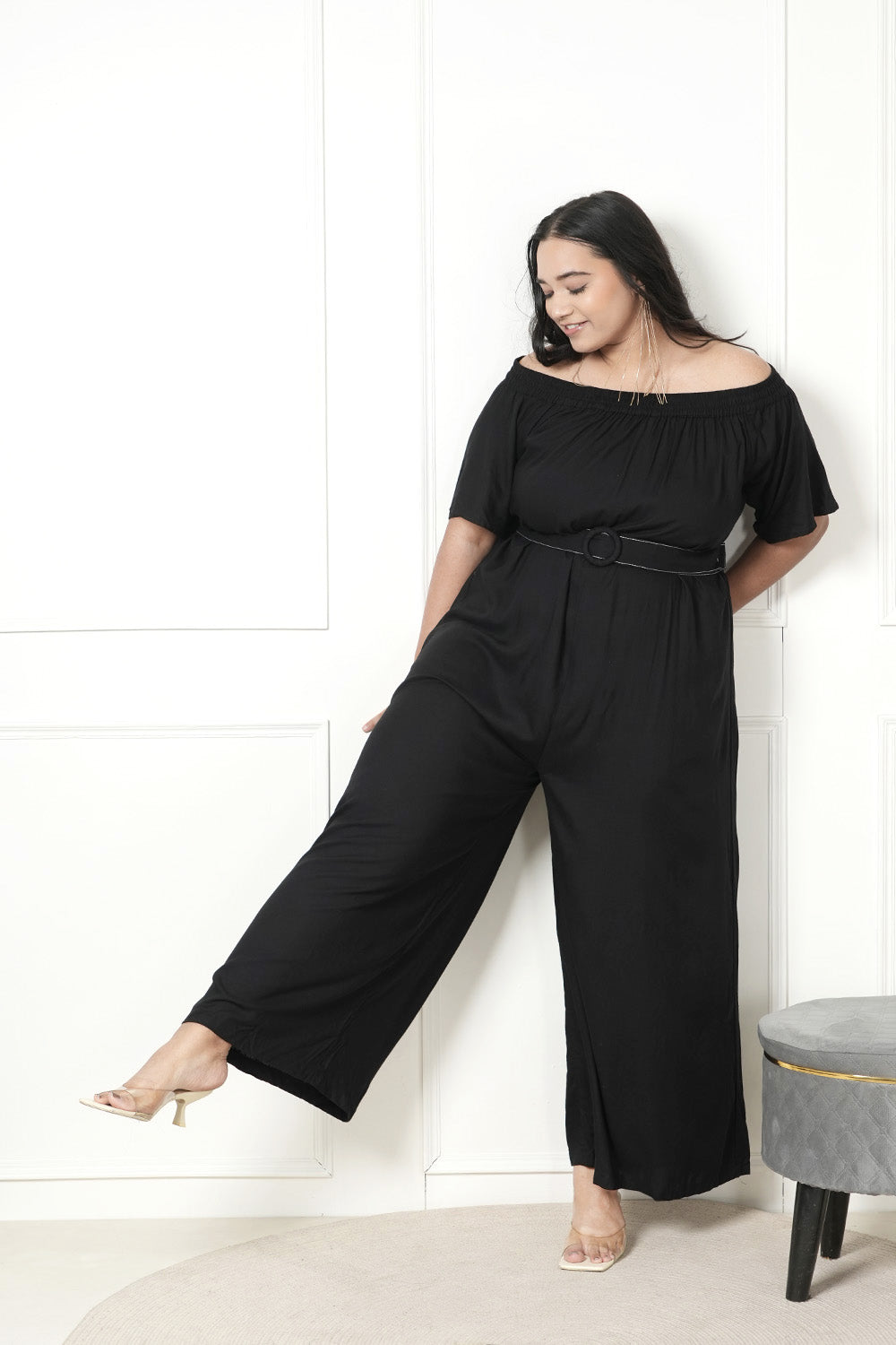 Midnight Black Off-Shoulder Jumpsuit