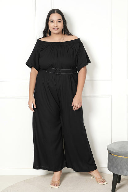 Midnight Black Off-Shoulder Jumpsuit