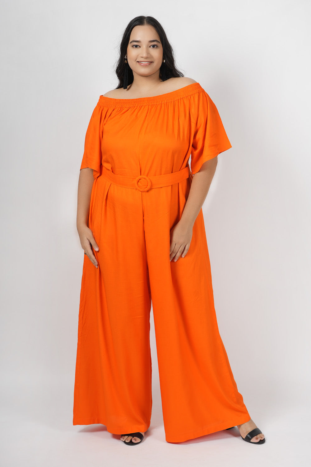 Classic Coral Off-Shoulder Jumpsuit