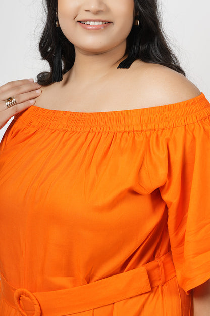 Classic Coral Off-Shoulder Jumpsuit