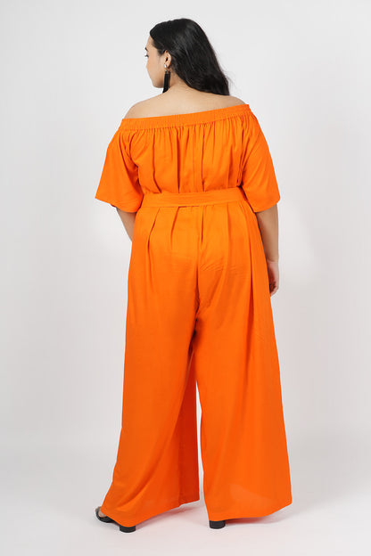 Classic Coral Off-Shoulder Jumpsuit