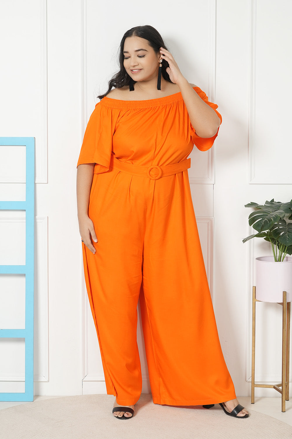 Classic Coral Off-Shoulder Jumpsuit