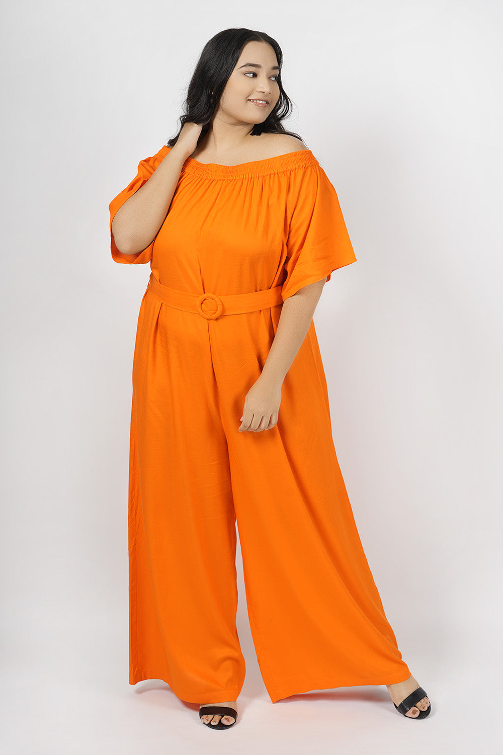 Classic Coral Off-Shoulder Jumpsuit