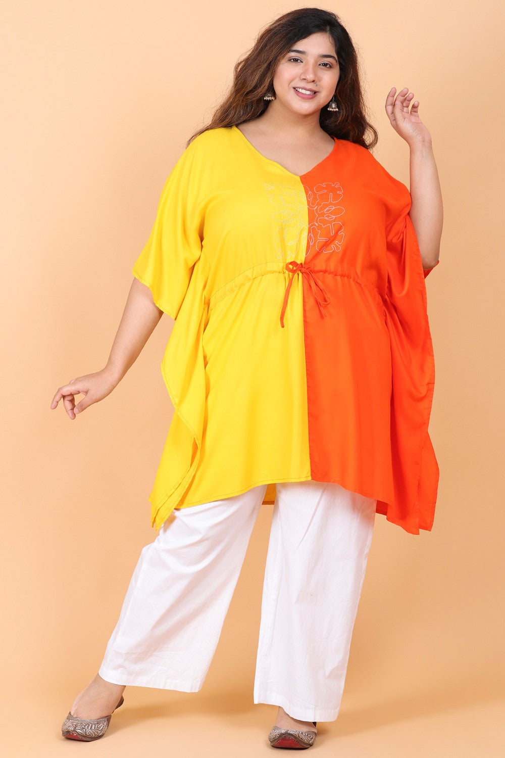 Color Block Kaftan Embroidery Tunic