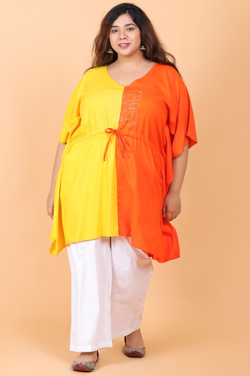 Color Block Kaftan Embroidery Tunic