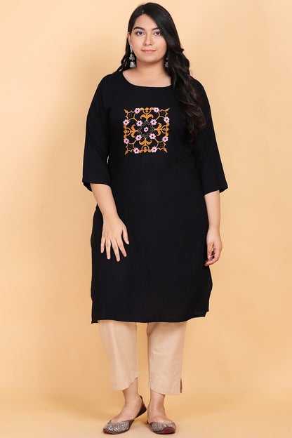 Solid Black Embroidered Kurta