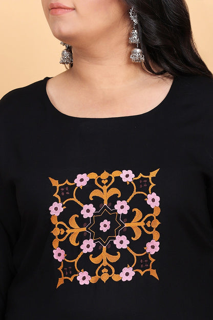 Solid Black Embroidered kurta