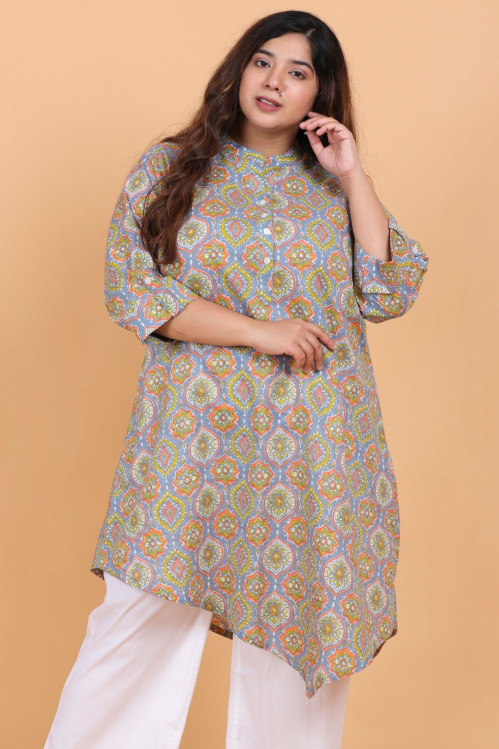 Asymmetric Hem Cotton Kurti