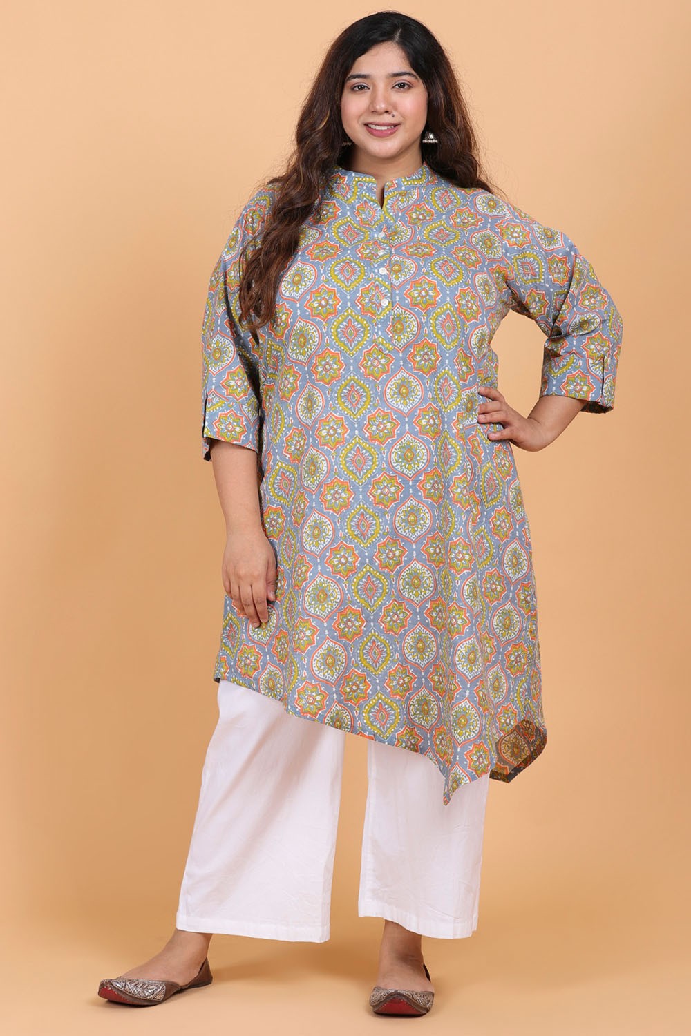 Asymmetric Hem Cotton Kurti