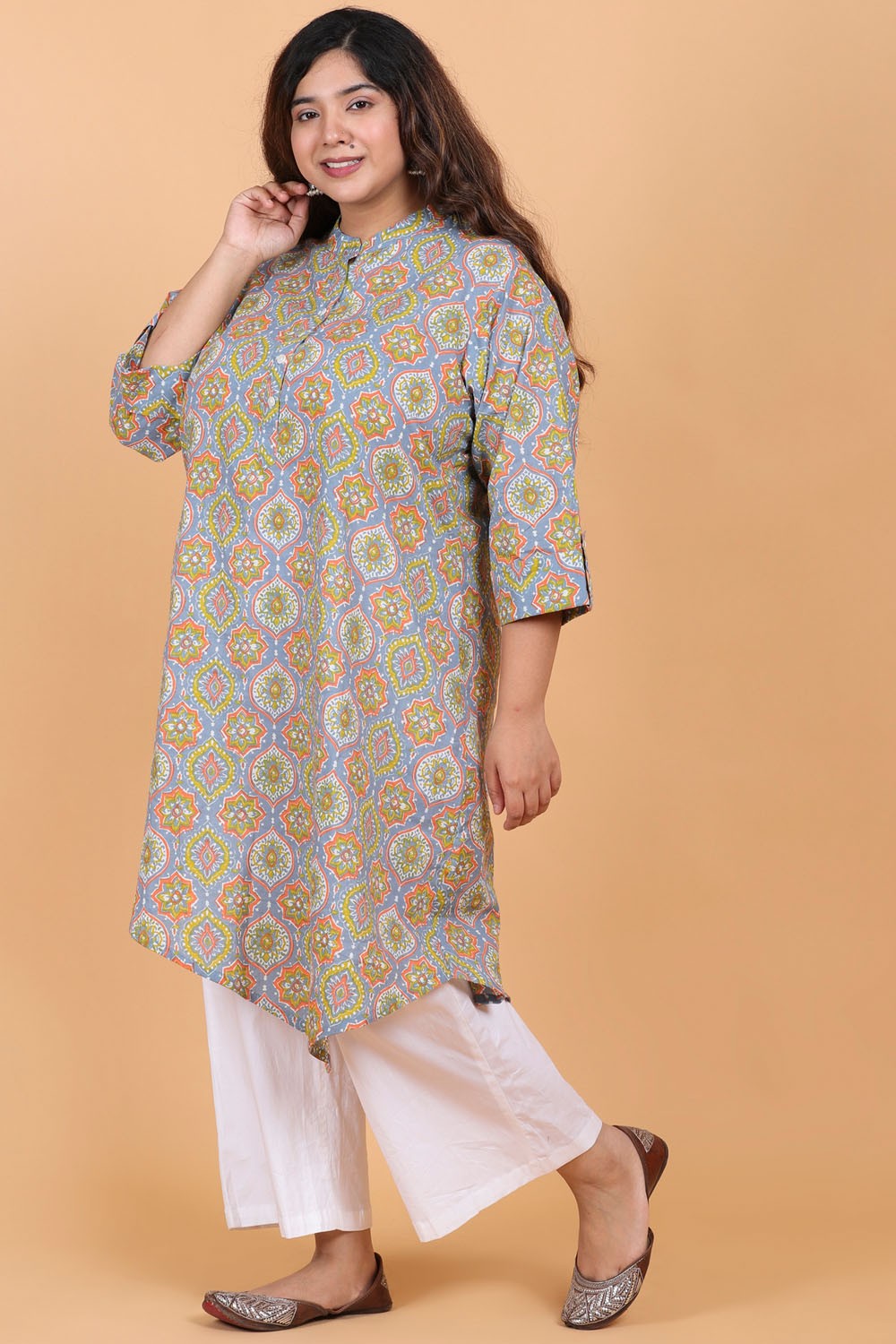 Asymmetric Hem Cotton Kurti