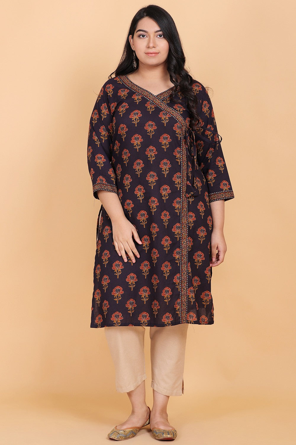 Black Angrakha Cotton kurti