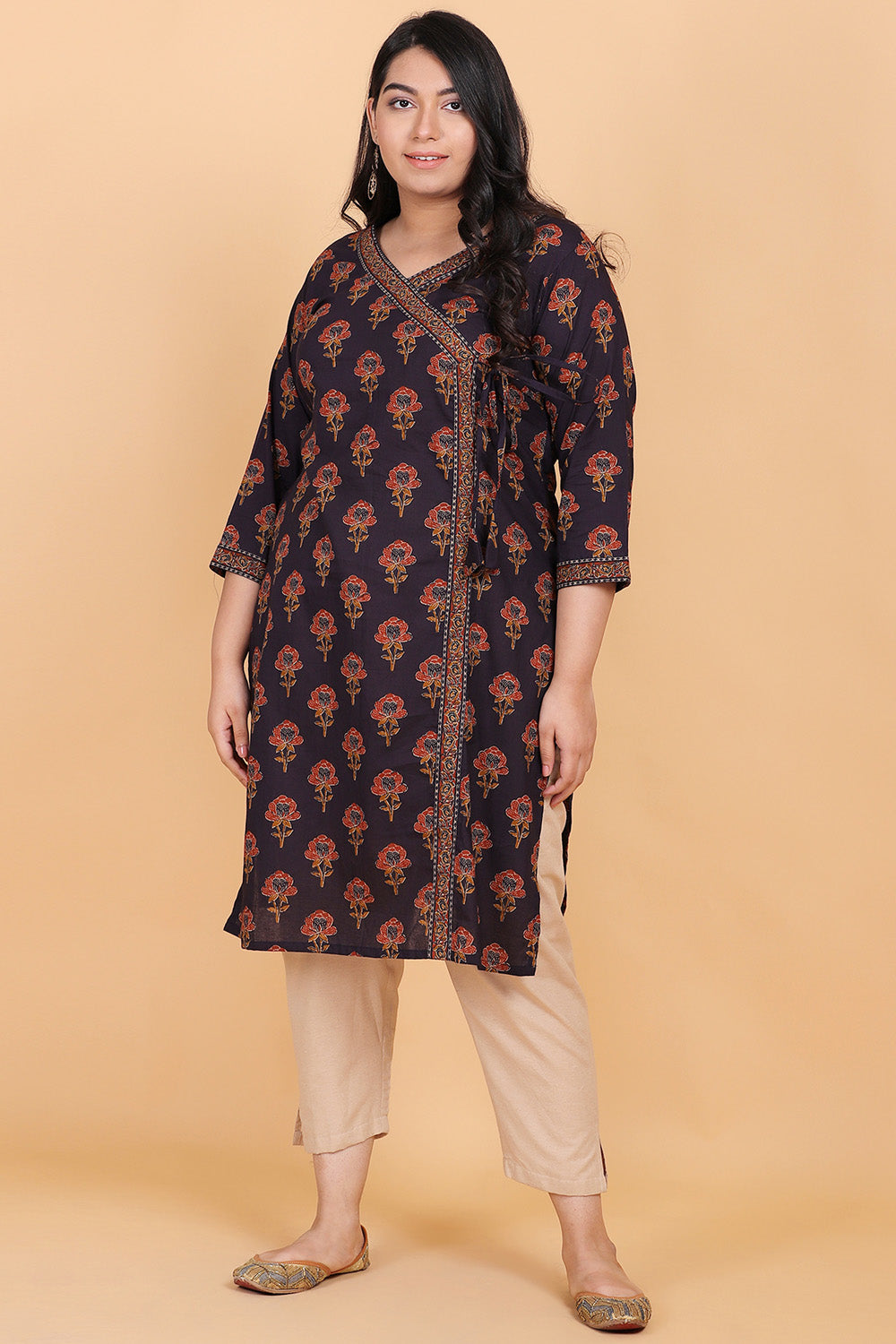 Black Angrakha Cotton kurti