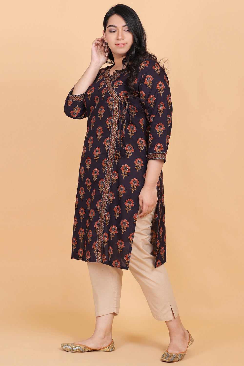 Black Angrakha Cotton kurti